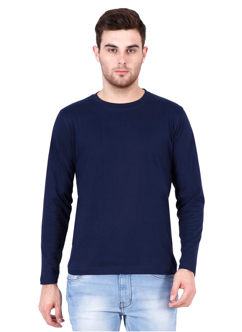 RSO Outfits - Navy Blue Men's Cotton Round Neck Full Sleeve Tshirt - Image 1