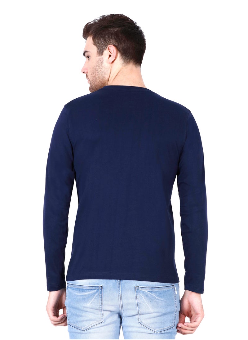 RSO Outfits - Navy Blue Men's Cotton Round Neck Full Sleeve Tshirt - Image 1