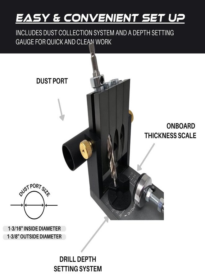 Massca Pocket Hole Jig Kit M1 - Adjustable & Easy to Use Pocket Screw Jig - Heavy Duty Drill Jig for Angled Holes with Drill Bit, Pocket Self Tapping Screws &Driver Bit, - Image 4