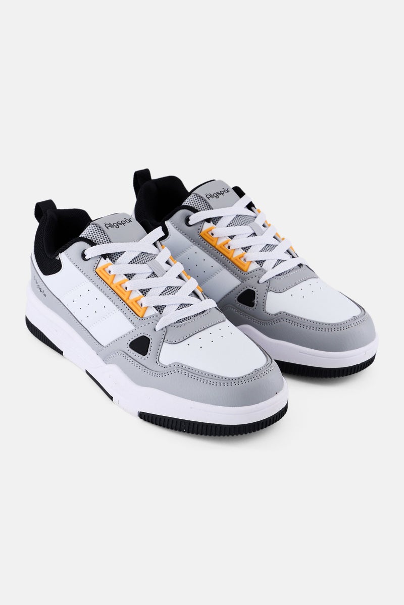 Algspar Men Leather Upper Lace Up Casual Shoes, White - Image 1