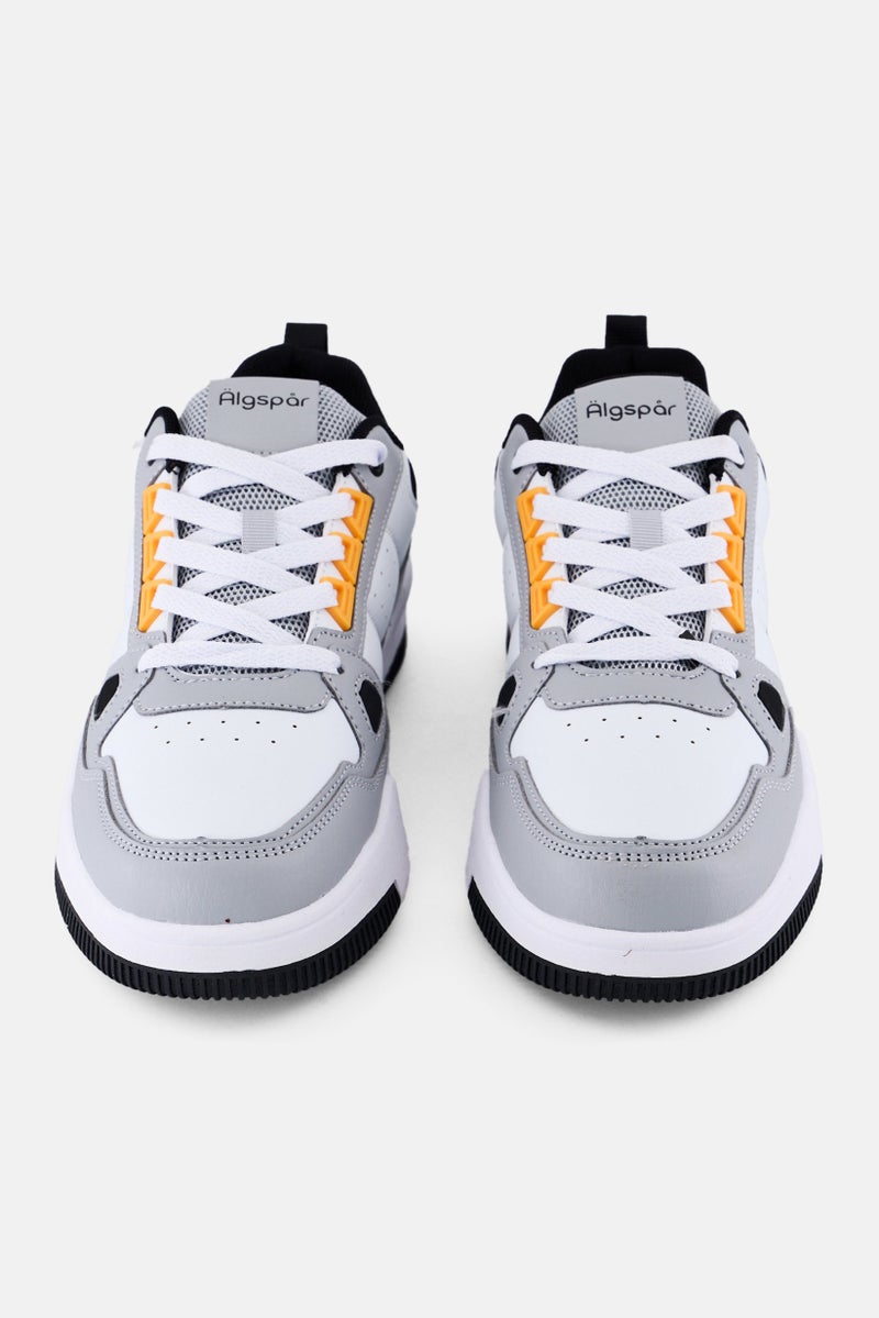 Algspar Men Leather Upper Lace Up Casual Shoes, White - Image 4