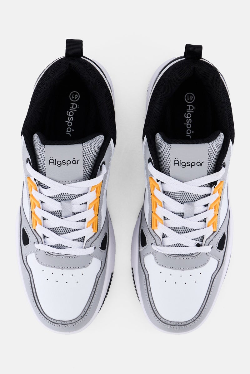 Algspar Men Leather Upper Lace Up Casual Shoes, White - Image 3