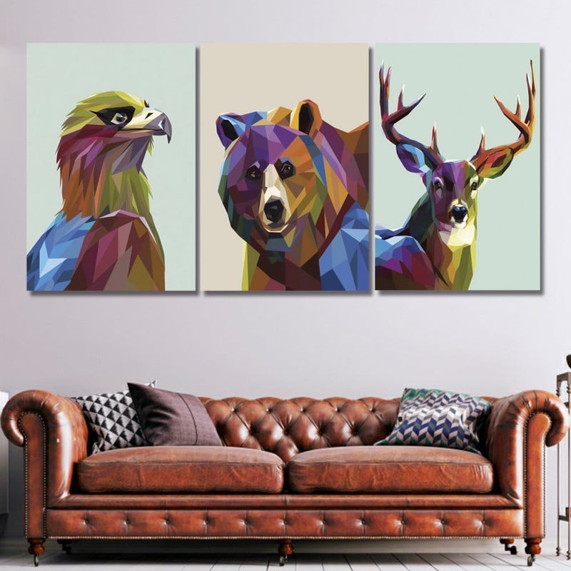 ماركتنا ثلاث لوحات قماشية مودرن بتصميم حيوانات مع برواز مجوف مقاس (150×70) ثلاث قطع - Image 1