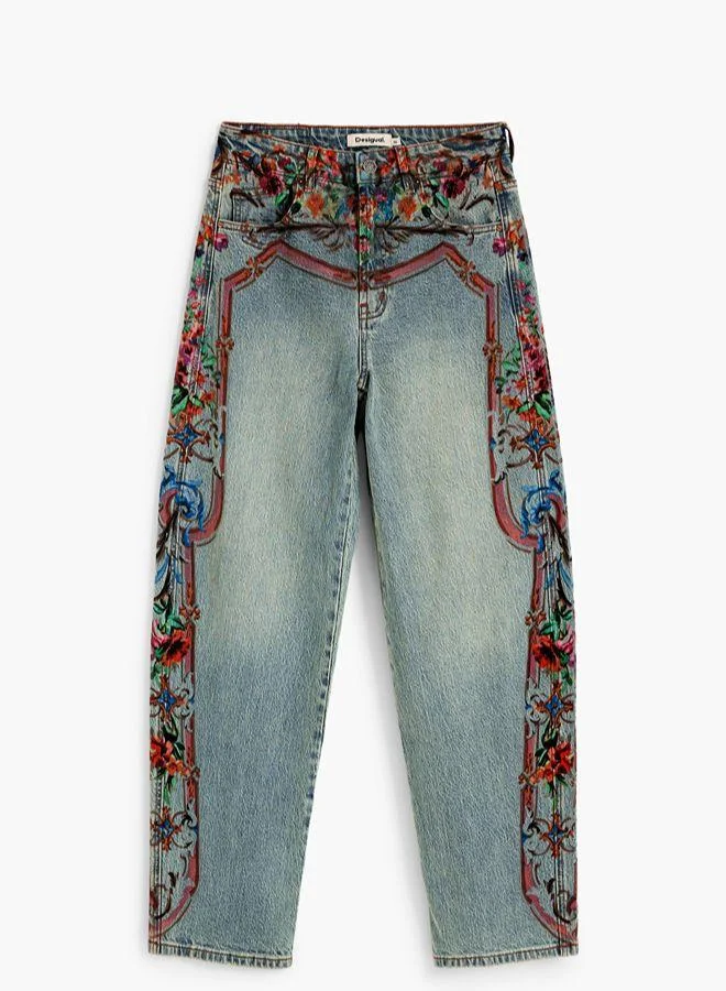 Desigual Blue Printed denim trousers for Women | Best Price UAE