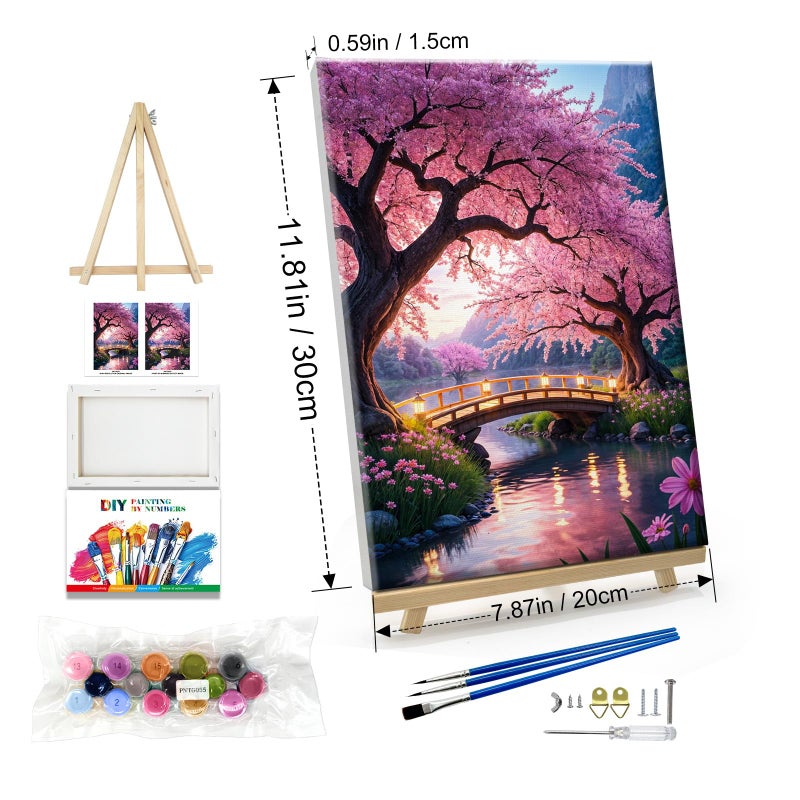 Jooz Paint By Numbers Kit For Adults With Frame Moon Paint By Number With Easel Tree Adult Paint By Number Kits Framed Canvas Mountain Waterfall Oil Painting Kits For Gift Home Wall Decor 8X12 Inch - Image 4