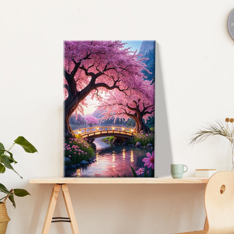 Jooz Paint By Numbers Kit For Adults With Frame Moon Paint By Number With Easel Tree Adult Paint By Number Kits Framed Canvas Mountain Waterfall Oil Painting Kits For Gift Home Wall Decor 8X12 Inch - Image 2