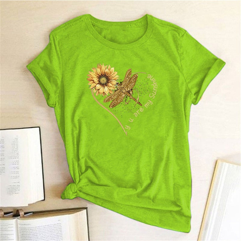 wish stand-alone Dragonfly sunflower print short sleeve t-shirt - Image 5