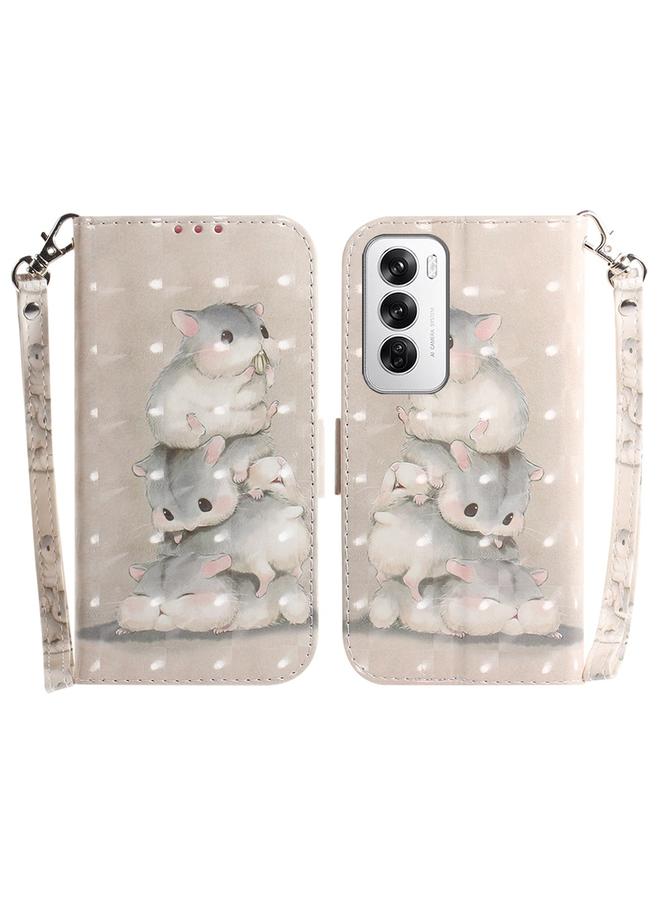 اس-توب جراب هاتف OPPO Reno12 5G Global ثلاثي الأبعاد ملون أفقي من الجلد القابل للطي - Image 1