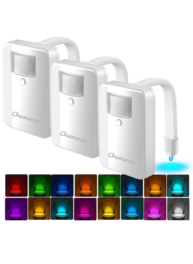 Chunace Toilet Night Lights 3 Pack, Motion Sensor Activated LED 16 Color Glow Bowl Lamp for Bathroom Decor, Cool Fun Room Housewarming Gadgets Gift for Dad, Men, Kids (Battery Not Included) - Image 1