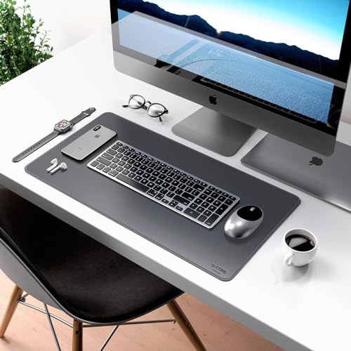 V-CUBE Designs Premium Vegan Leather Desk Mat 60X35cm 2.4mm Thick&Padded|Laptop Mat/Extended Mouse Pad/Stitched, Reversible, Sturdy Deskspread with High Tear/Peel Strength|Anti-Slip,Splash-Proof|Grey - Image 5