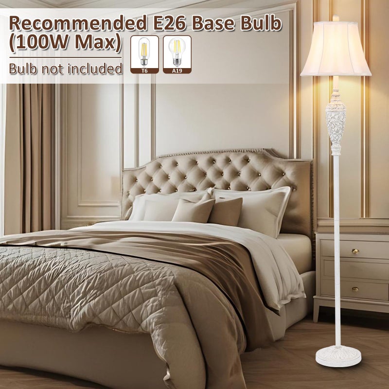 Sheetea 65â€™â€™ Vintage Floor Lamp for Living Room, Traditional White Standing Lamp with Carved Resin Base and Foot Switch, Classic Farmhouse Tall Pole Lamp, Bedroom, Office - Image 4