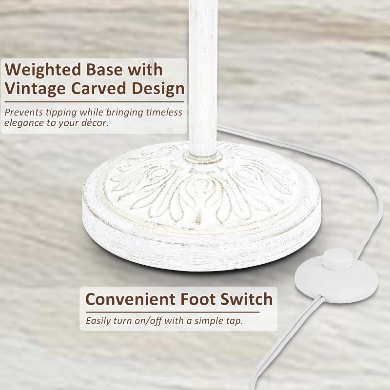 Sheetea 65â€™â€™ Vintage Floor Lamp for Living Room, Traditional White Standing Lamp with Carved Resin Base and Foot Switch, Classic Farmhouse Tall Pole Lamp, Bedroom, Office - Image 3