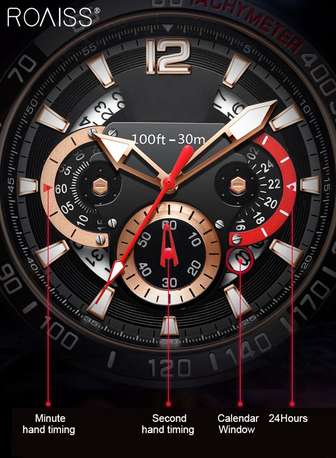 roaiss Men's Silicone Strap Chronograph Quartz Watch Round Black Dial with Chronograph Subdials Waterproof Luminous Wristwatch as Gift for Men - Image 5