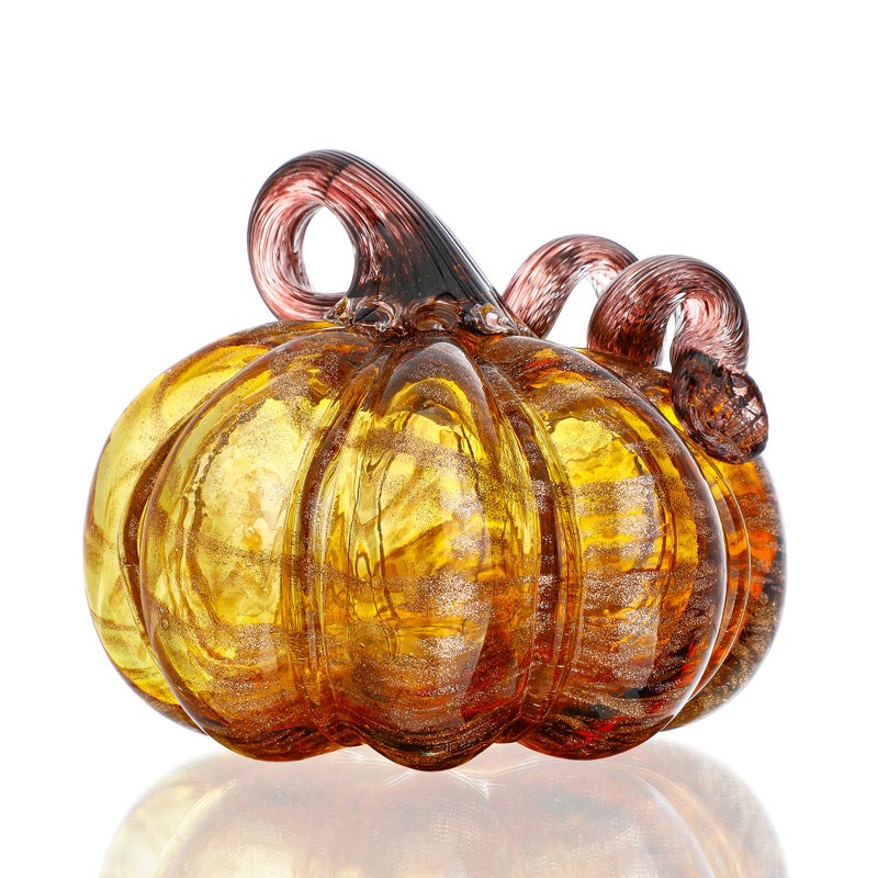 QFkris QFkris 5 Blown Glass Pumpkin Figurines Collectibles Fall Harvest Halloween Decor Crystal Brown Pumpkins Paperweight 
