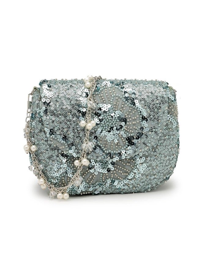 Anekaant Petal Posh Blue Embroidered Clutch For Ladies | Party & Evening bag - Image 1