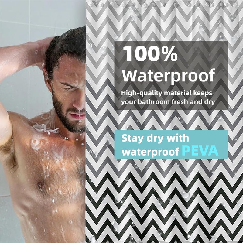 YumLock PEVA Shower Curtain 180 x 180 cm Waterproof Eco Friendly Wave Design Mildew Resistant Easy Clean - Image 2