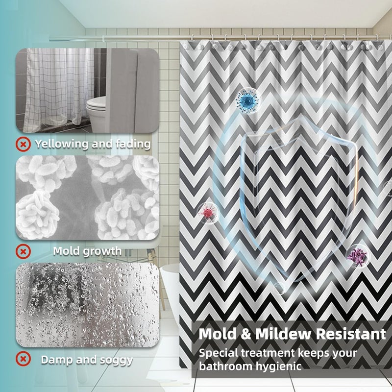 YumLock PEVA Shower Curtain 180 x 180 cm Waterproof Eco Friendly Wave Design Mildew Resistant Easy Clean - Image 3
