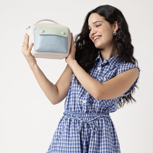 Fastrack Pastel Satchel Bag for Women | Faux Leather Handbag with Flap Closure, Inner Organizer Pockets and Detachable Strap | Compact Everyday Satchel for Errands, Outings and City Wear - Image 2