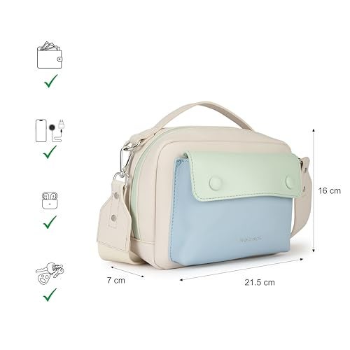 Fastrack Pastel Satchel Bag for Women | Faux Leather Handbag with Flap Closure, Inner Organizer Pockets and Detachable Strap | Compact Everyday Satchel for Errands, Outings and City Wear - Image 4