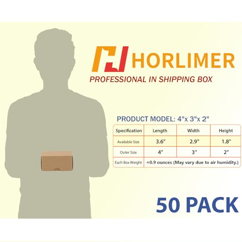 HORLIMER 4x3x2 inches Shipping Boxes Set of 50, Brown Corrugated Cardboard Box Literature Mailer - Image 2