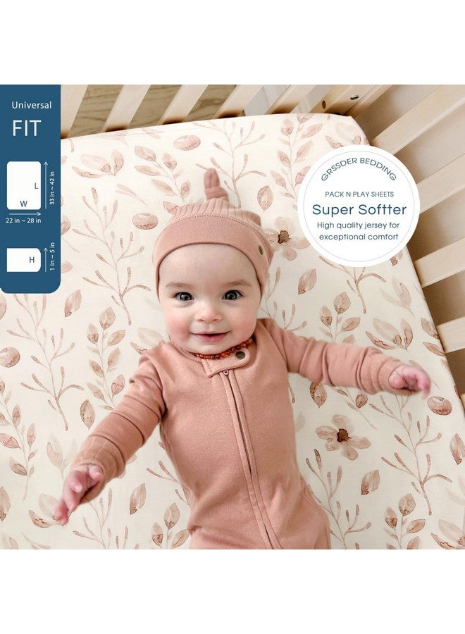 GRSSDER Stretchy Ultra Soft Jersey Knit Fitted Pack n Play Sheets 3 Pack, Portable/Mini Crib Sheets for Girls, Universal Fit for Pack N Plays Safe and Snug, Beautiful Blush Pink Floral and Cute Animals Print - Image 4