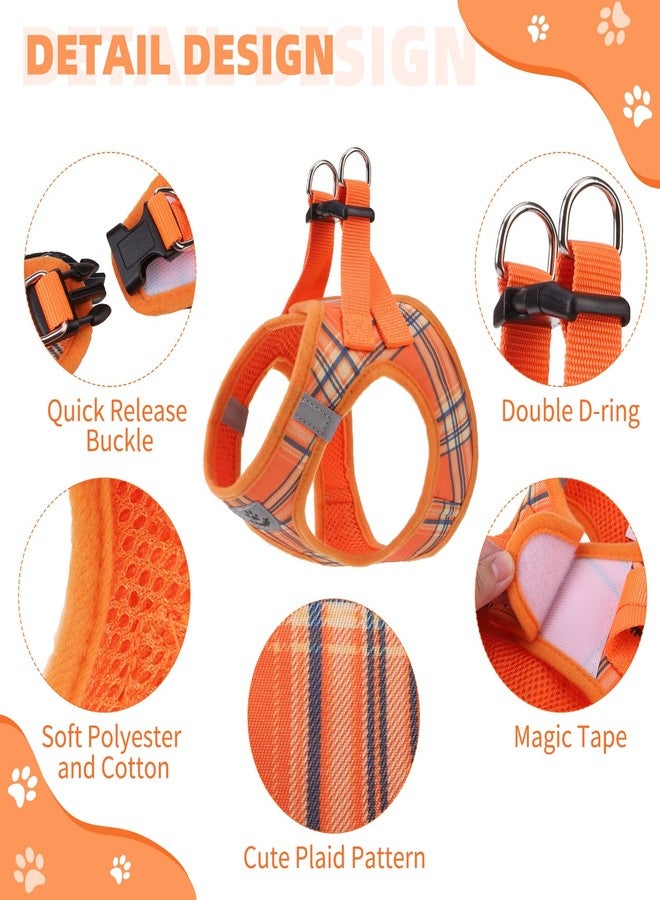 كولتيل سرج كلاب صغير من كولتايل، بنقشة مربعات برتقالية، سهل الارتداء، مبطن بشبكة ناعمة، قابل للتعديل، عاكس للضوء، مع مقود، مقاس XS-S - Image 3