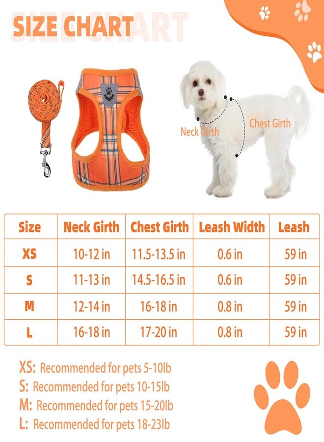 كولتيل سرج كلاب صغير من كولتايل، بنقشة مربعات برتقالية، سهل الارتداء، مبطن بشبكة ناعمة، قابل للتعديل، عاكس للضوء، مع مقود، مقاس XS-S - Image 2