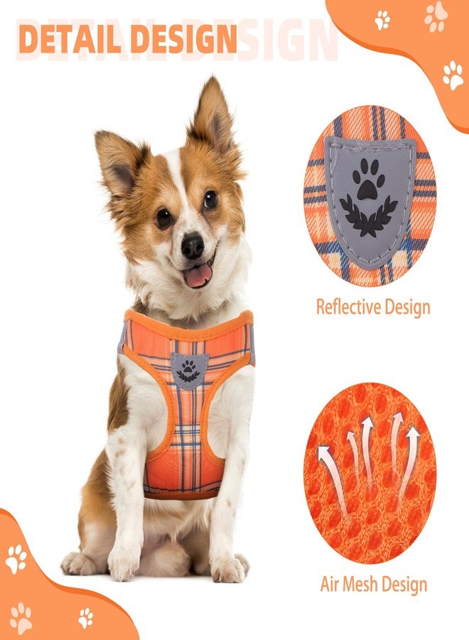 كولتيل سرج كلاب صغير من كولتايل، بنقشة مربعات برتقالية، سهل الارتداء، مبطن بشبكة ناعمة، قابل للتعديل، عاكس للضوء، مع مقود، مقاس XS-S - Image 5