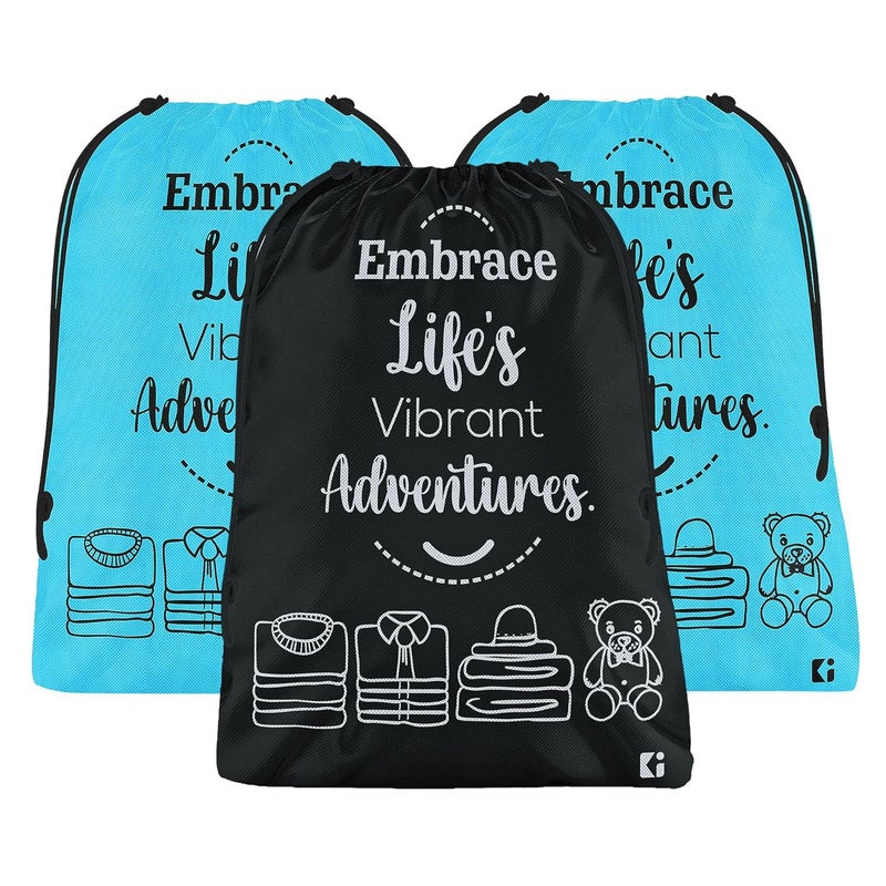 Kuber Industries Pack of 3 Cloth Storage Bag NonWoven Storage Organizer Travel Pouches Cloth Carrying Bag Garments Cover Storage Organizer Bag for Clothing Large Sky Blue Black - Image 1