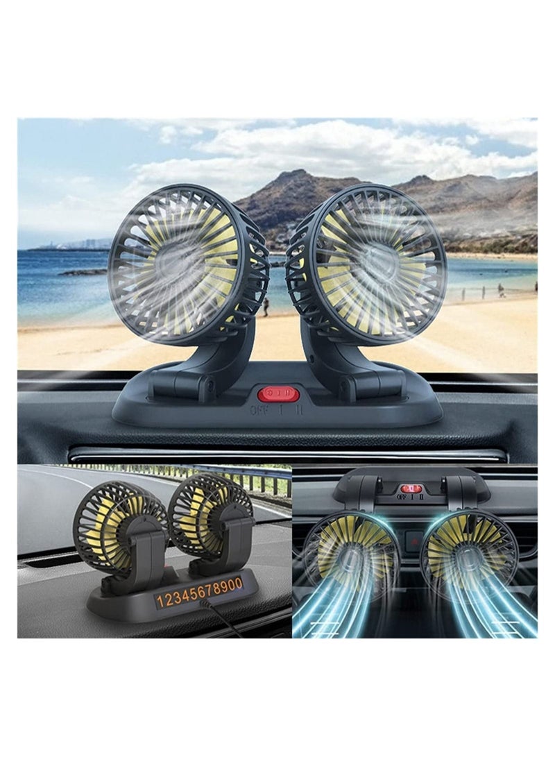 MUNTAQI Dual-Head Car Fan, 360-Degree Rotatable 2-Speed Adjustable Fan Automobile Air Cooler, Supplies for Car/SUV/RV/Truck/Boat (12V, Yellow) - Image 2