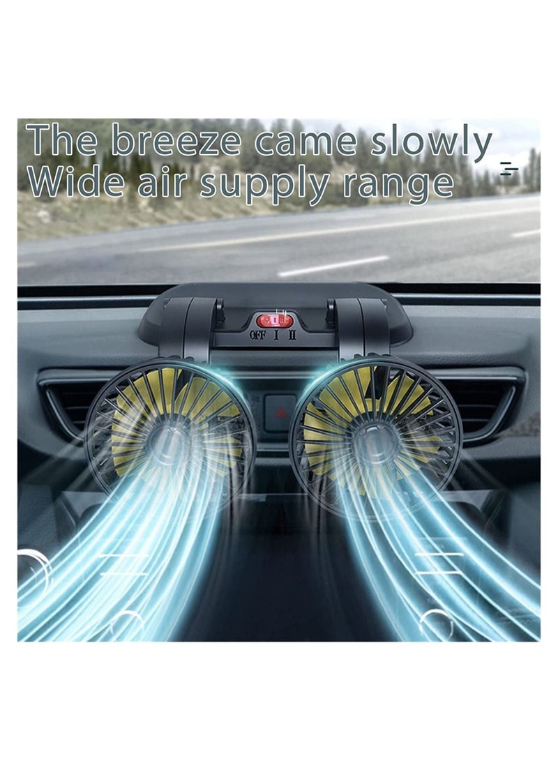 MUNTAQI Dual-Head Car Fan, 360-Degree Rotatable 2-Speed Adjustable Fan Automobile Air Cooler, Supplies for Car/SUV/RV/Truck/Boat (12V, Yellow) - Image 3