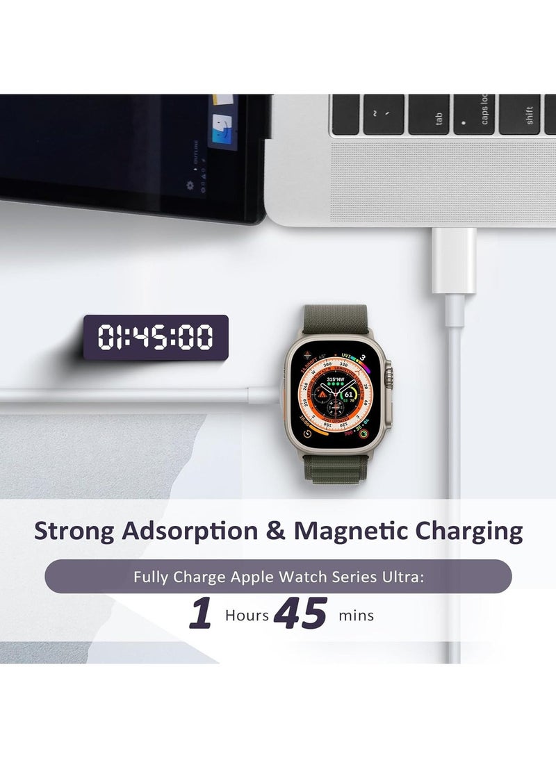 فلوينغ شاحن ساعة USB C سريع الشحن متوافق مع ساعة أبل، كابل شحن مغناطيسي متوافق مع ساعة سلسلة 9/8/7/Ultra/Ultra2/SE2/6/5/4/3/2/1/SE1، كابل Type C، 1 متر - الافتراضي - Image 4