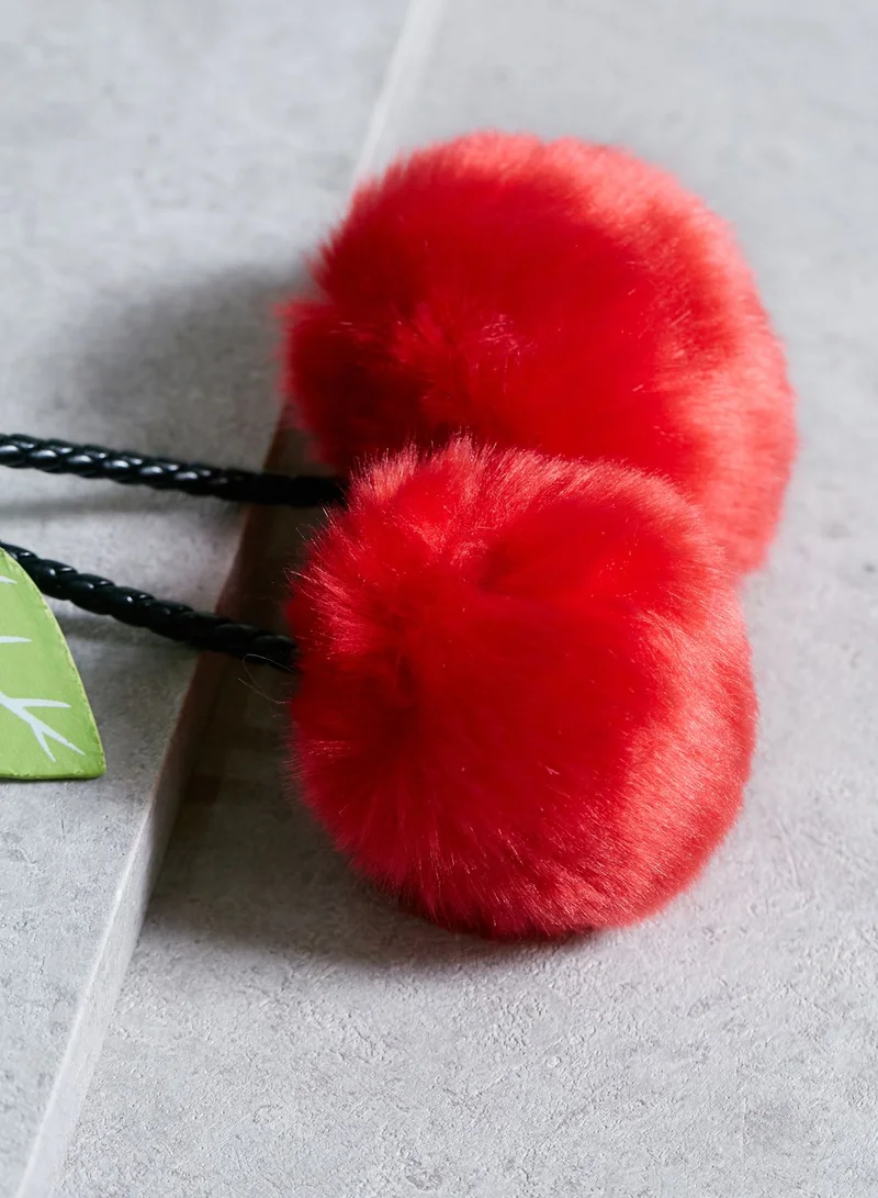 NEW LOOK Cherry Fur Pom Pom Keyring