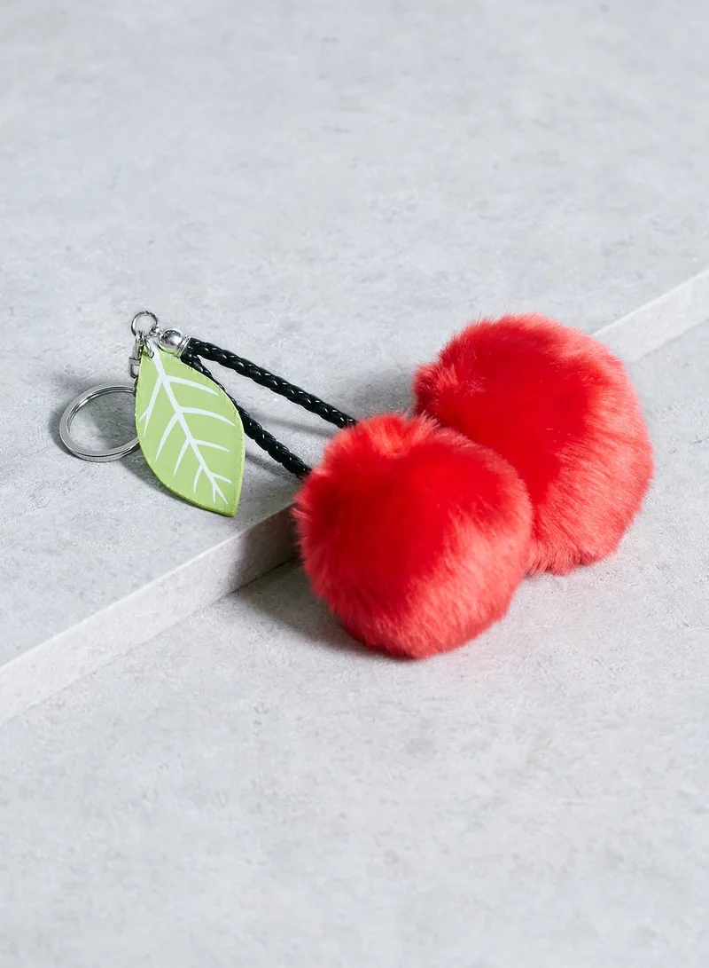 NEW LOOK Cherry Fur Pom Pom Keyring