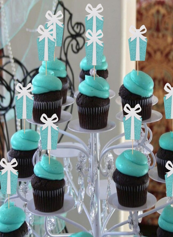HIKLO Breakfast at Tiffany’s Cupcake Topper - Tiffany Bow Birthday Cupcake Pick, Baby and Co. Baby Shower Cupcake Decor, Bride and Co. Bride Shower Cake Topper, Teal Blue Audrey Hepburn Cake Smash （12 Pcs） - Image 4