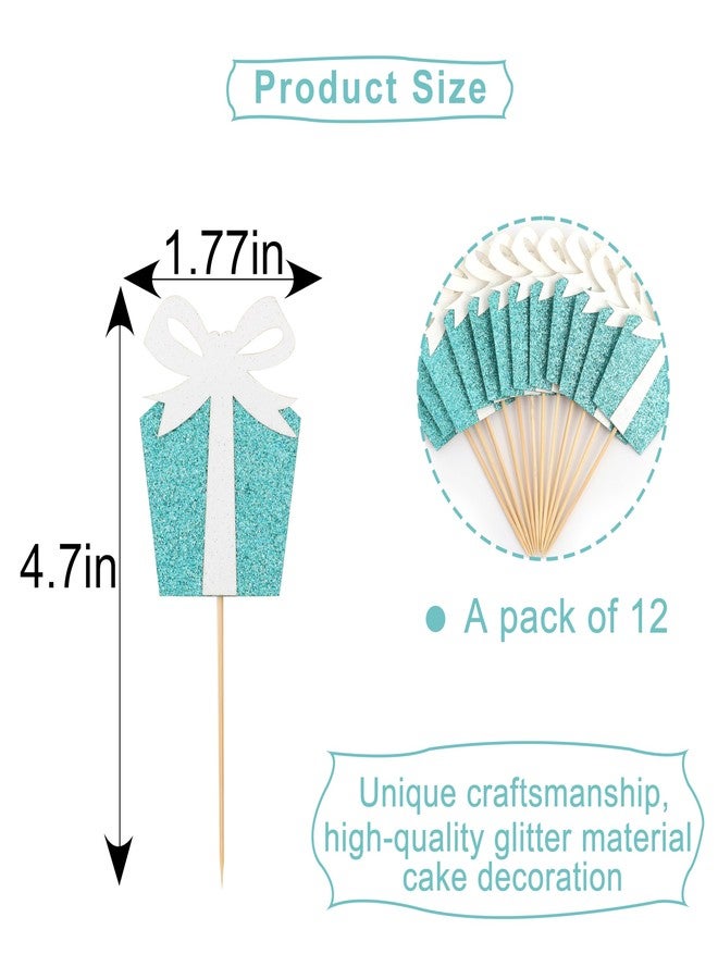 HIKLO Breakfast at Tiffany’s Cupcake Topper - Tiffany Bow Birthday Cupcake Pick, Baby and Co. Baby Shower Cupcake Decor, Bride and Co. Bride Shower Cake Topper, Teal Blue Audrey Hepburn Cake Smash （12 Pcs） - Image 2