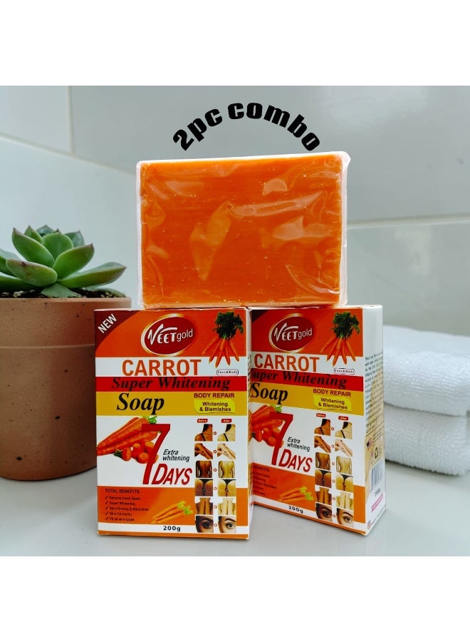 Veet gold Carrot Super Whitening Soap COMBO PACK – Brightening Bar for Uneven Skin Tone (200g each)
