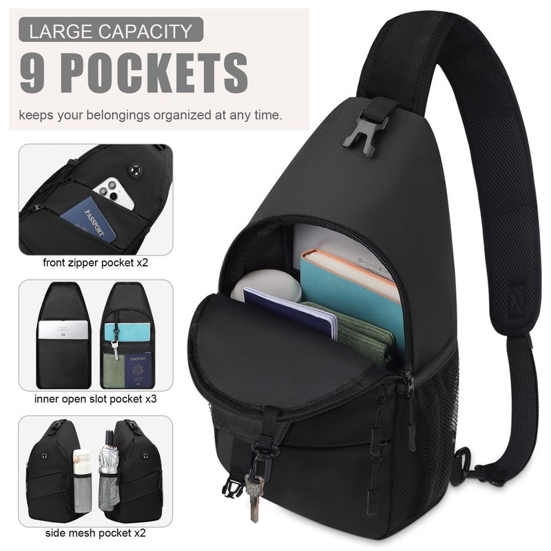 Pritent Crossbody Bags for Women Men Trendy Sling Bag Bakpack Casual Chest Bag with Convertible Shoulder Strap Travel Cross Body Bag for Hiking Traveling Outdoors(Black) - Image 3
