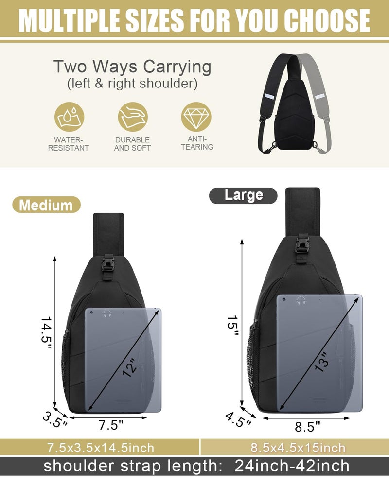 Pritent Crossbody Bags for Women Men Trendy Sling Bag Bakpack Casual Chest Bag with Convertible Shoulder Strap Travel Cross Body Bag for Hiking Traveling Outdoors(Black) - Image 2