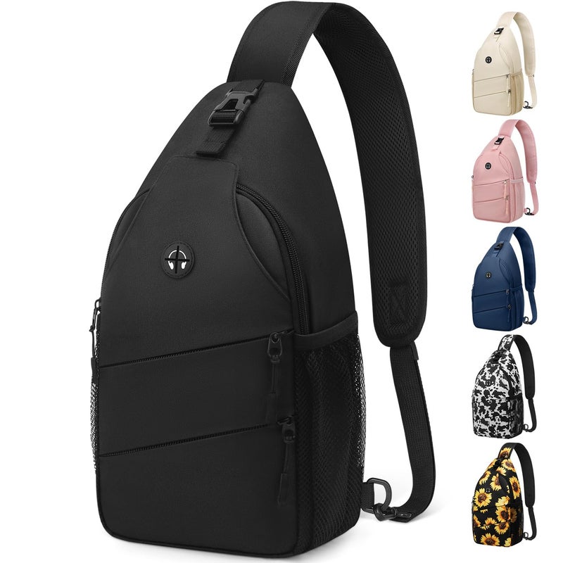 Pritent Crossbody Bags for Women Men Trendy Sling Bag Bakpack Casual Chest Bag with Convertible Shoulder Strap Travel Cross Body Bag for Hiking Traveling Outdoors(Black) - Image 1