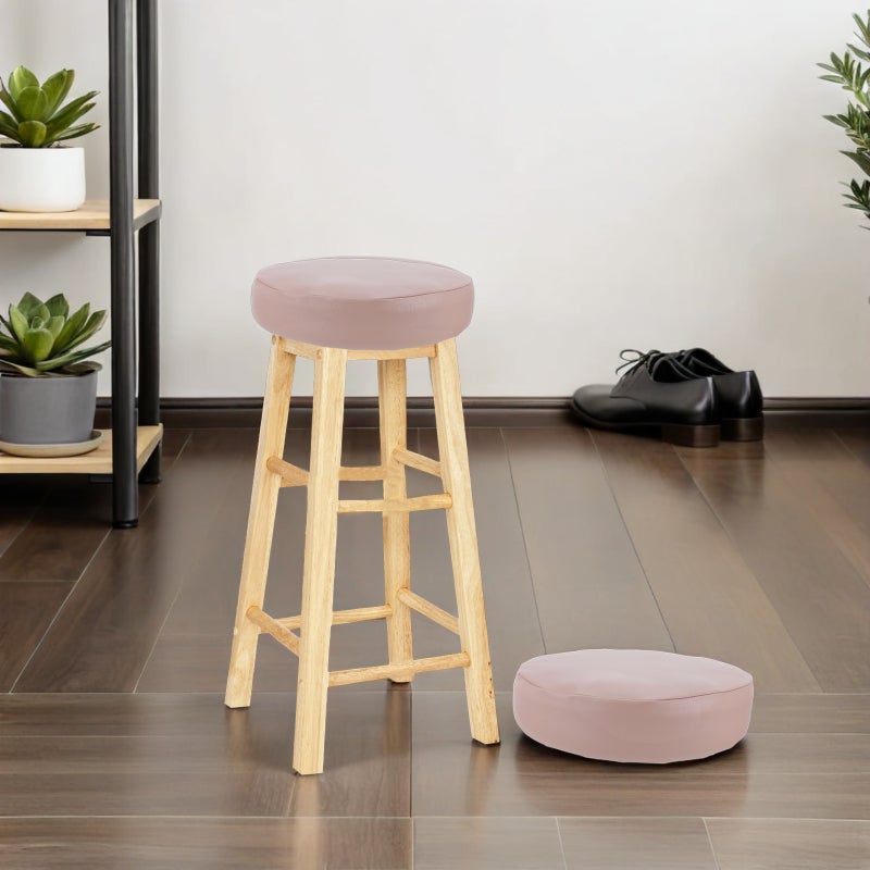 🍳 غطاء مقعد دائري من الجلد الصناعي كاكي قطعتان مع شريط مطاطي للمطبخ والبار - Image 4