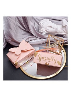KASTWAVE Favor Boxes, Wedding Party Candy, Easy Folding DIY with Butterfly Bridal Baby Showers Birthday, Cookie Present with Ribbons Cute Chocolate Box (Pink 50Pcs)  - Image 2