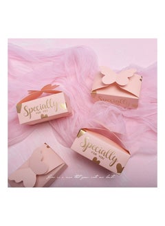 KASTWAVE Favor Boxes, Wedding Party Candy, Easy Folding DIY with Butterfly Bridal Baby Showers Birthday, Cookie Present with Ribbons Cute Chocolate Box (Pink 50Pcs)  - Image 4