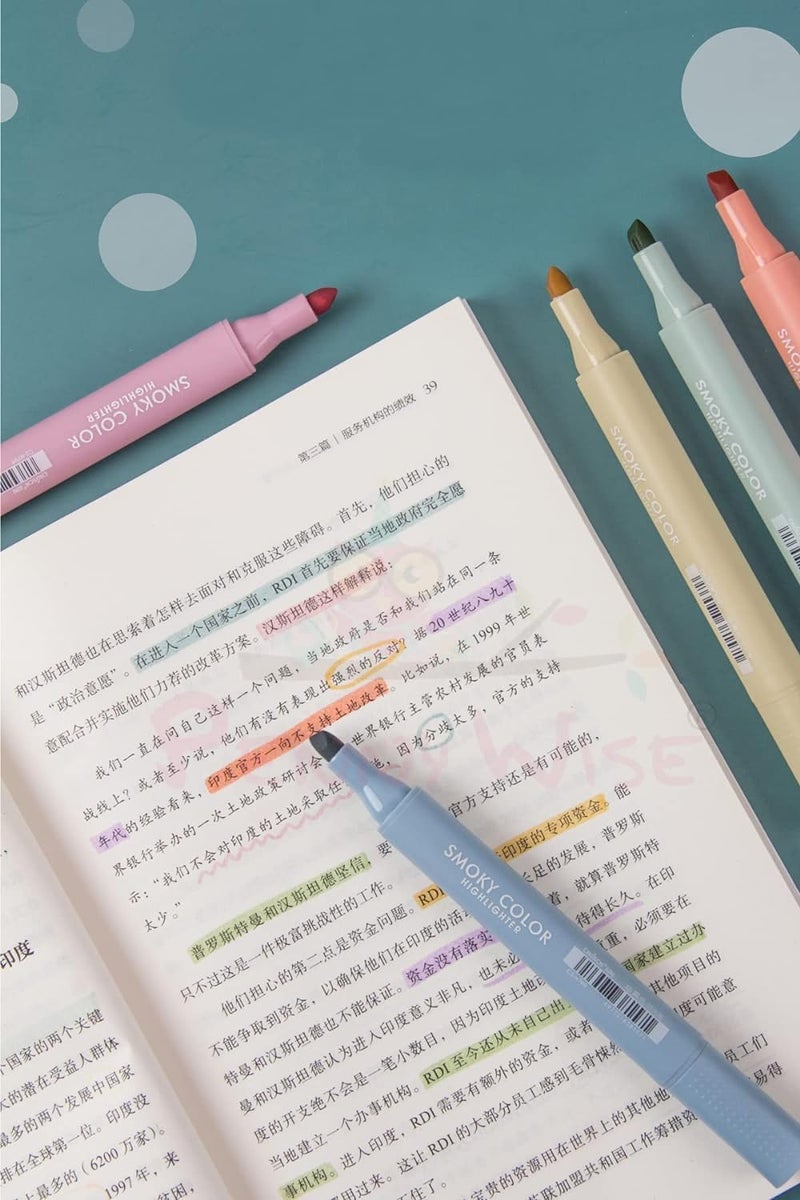 CLOSAL Aesthetic Cute Highlighter Pen || Highlighters Markers Pen || No Bleed Marker Pens with Chisel Tip || Pastel Marker Set || Aesthetic Cute Pastel Highlighters set (Smoky Color) - Image 2