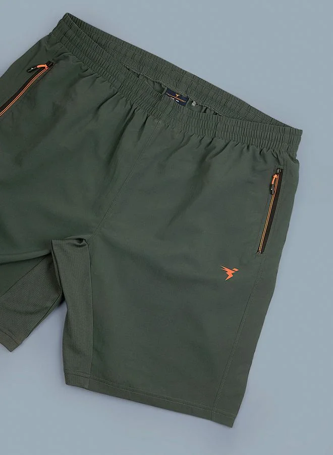 Technosport Green Men Solid Slim Fit Sports Shorts with TECHNOLITE for Men | Best Price UAE