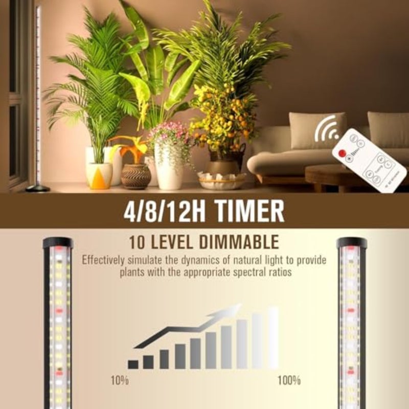LED Grow Light for Indoor Plants Full Spectrum with Timer Dimmable Function Standing Plant Lamp with Hanging Accessory For Seed Starting, Greenhouse Indoor Garden 3 PCS Set - Image 2