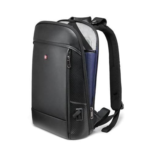 CROSS+GEAR CROSSGEAR Full-Grain Genuine Leather Laptop Backpack, Slim Lightweight Backpack for Men, Charging Port, Fits 15.6” Laptop, Water Resistant, Business Computer Backpack for Work Office Casual, Black - Image 1