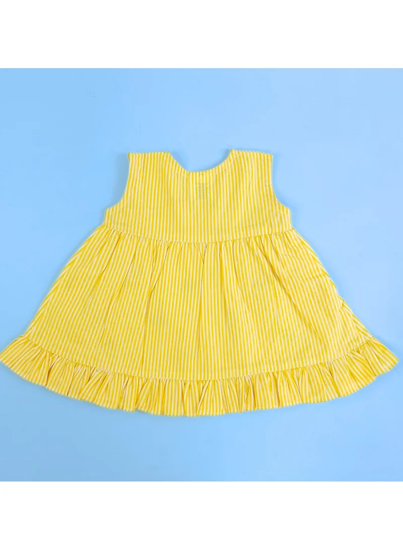 كيبي فستان بناتي قطن عضوي مخطط أصفر مطرز ببطيخ