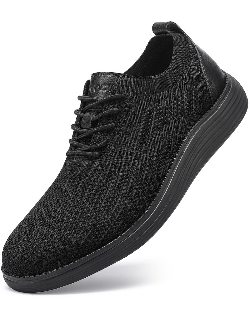 VILOCY Men's Casual Dress Sneakers Oxfords Business Shoes Lace Up Lightweight Comfortable Breathable Walking Knit Mesh Fashion Sneakers Tennis All Black,EU41 - Image 1