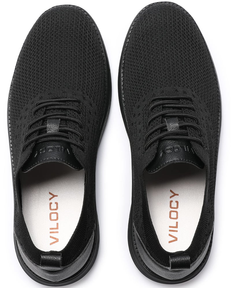 VILOCY Men's Casual Dress Sneakers Oxfords Business Shoes Lace Up Lightweight Comfortable Breathable Walking Knit Mesh Fashion Sneakers Tennis All Black,EU41 - Image 3